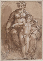 B 017
<br/>
Madonna en Kind op wolken gezeten
<br/>
<em>Parmigianino (1503-1540) - kopie naar</em>